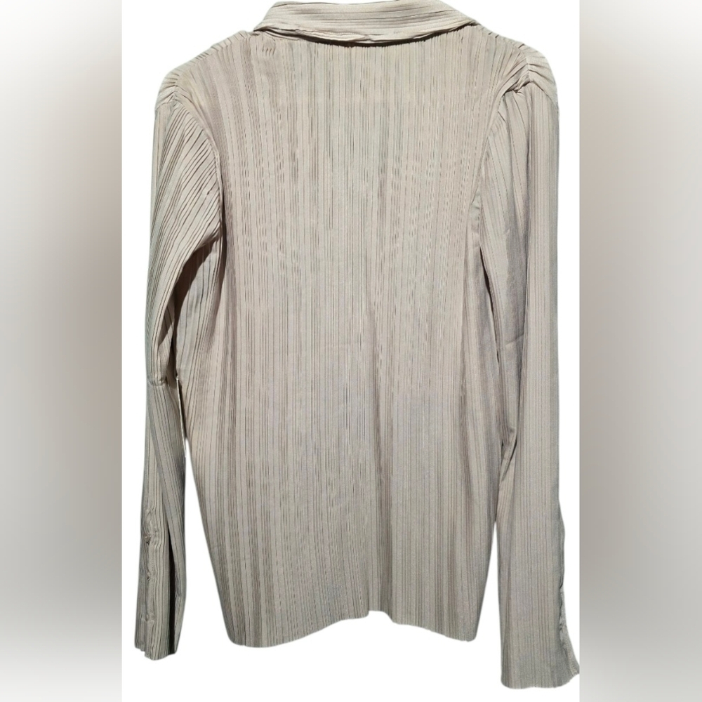 All Row Pleated Beige Blouse SET NWT Top PTP 24 Pants 38 Stretch - Picture 4 of 6